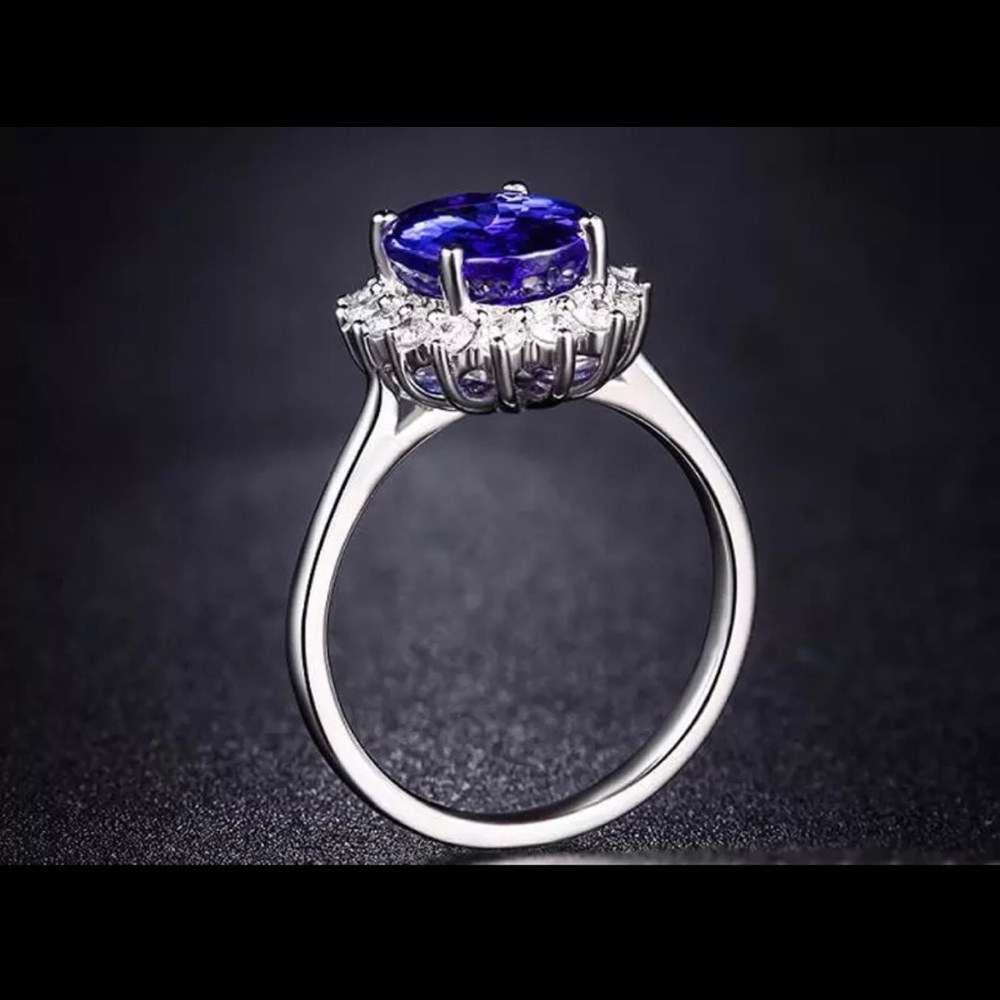 925 sterling silver oval sapphire ring - Picture 3 of 7